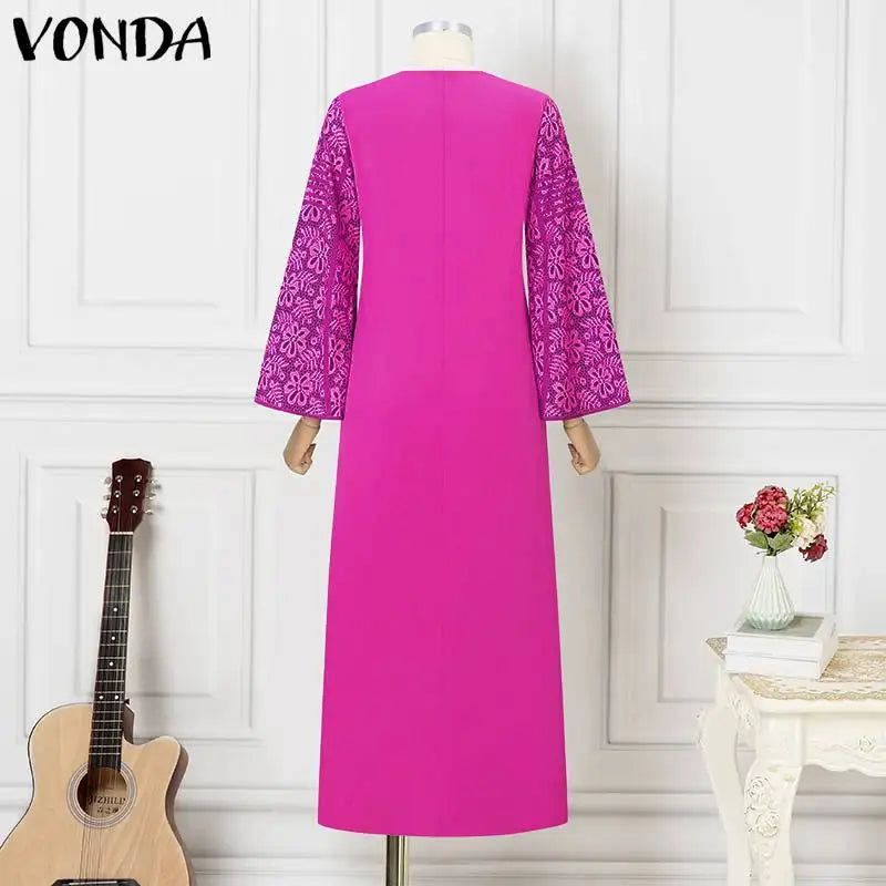2024 VONDA Women Bohemian Dress Summer Printed Maxi Sundress V-Neck Long Flare Sleeve Party Vestidos Fashion Casual Loose Robe Viralgem Store