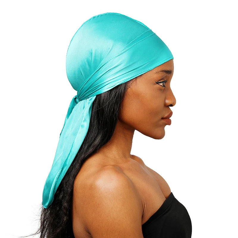Unisex Silky Long Tail Durag Pirate Hat Turban Fashion Headwraps Cap Bandana Women Men Headwear Caps Hijab Hair Accessories  ﻿