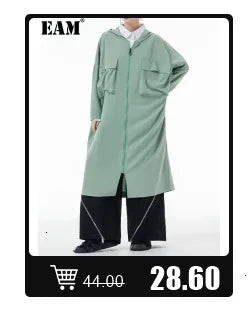 [EAM] Loose Fit Black Denim Big Size Sweatshirt New High Collar Long Sleeve Women Big Size Fashion Spring Autumn 2024 1K166