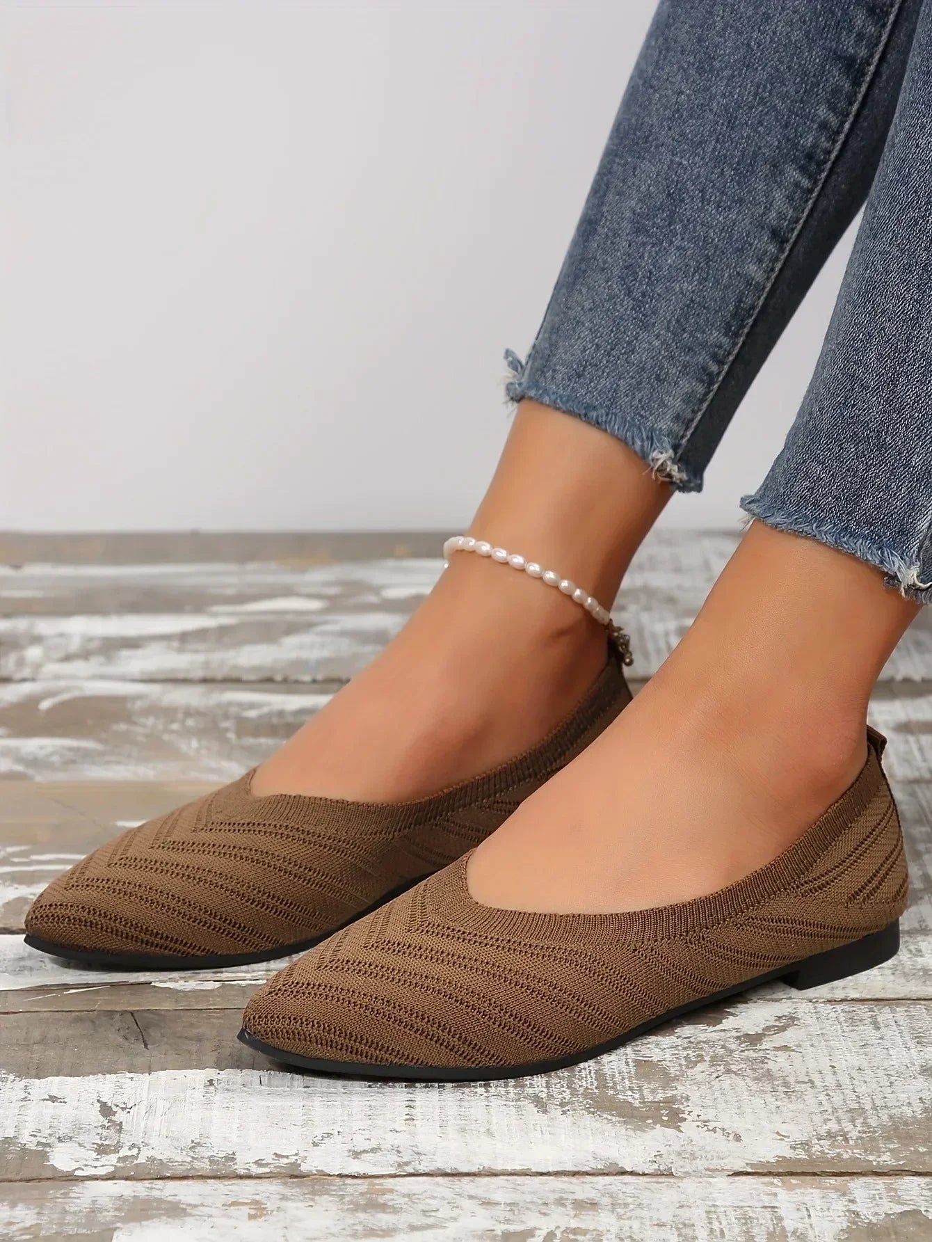 Women's Pointed Toe Flat Shoes Solid Color Knitted Slip on Shoes Casual Breathable Ballet Flats Women Flat Shoes Loafers Women Viralgem Store