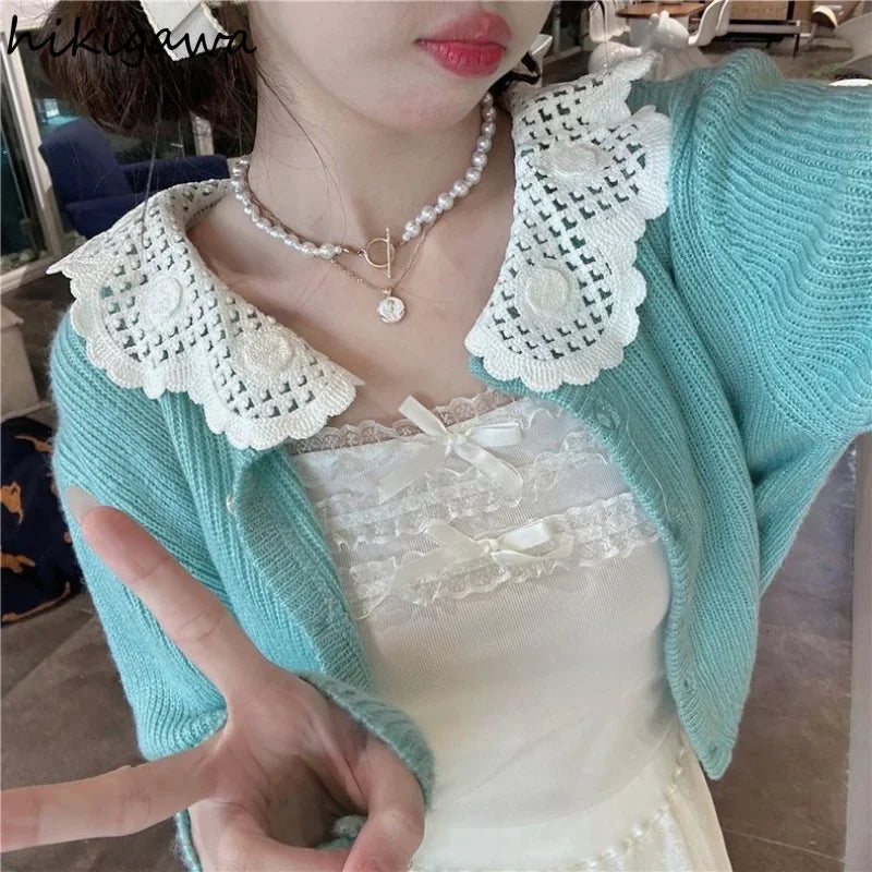 2023 Ropa Mujer Sweet Crop Tops Women's Clothing Bow Lace Sling Vest Tunic Fashion Korean Tanks Summer Sexy Cute Y2k Top 7j530