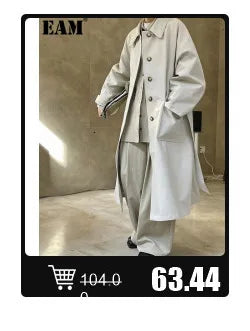 [EAM] Big Size Gray Jacket Wide Leg Pants Two Piece Suit New V-Neck Long Sleeve Women Fashion Tide Spring Autumn 2024 1DH6481
