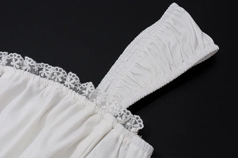 2 Piece Sets Lace Patchwork Beach Holiday Matching Set Outfits Sexy Summer Women Square Neck Crop Top and Long Skirt