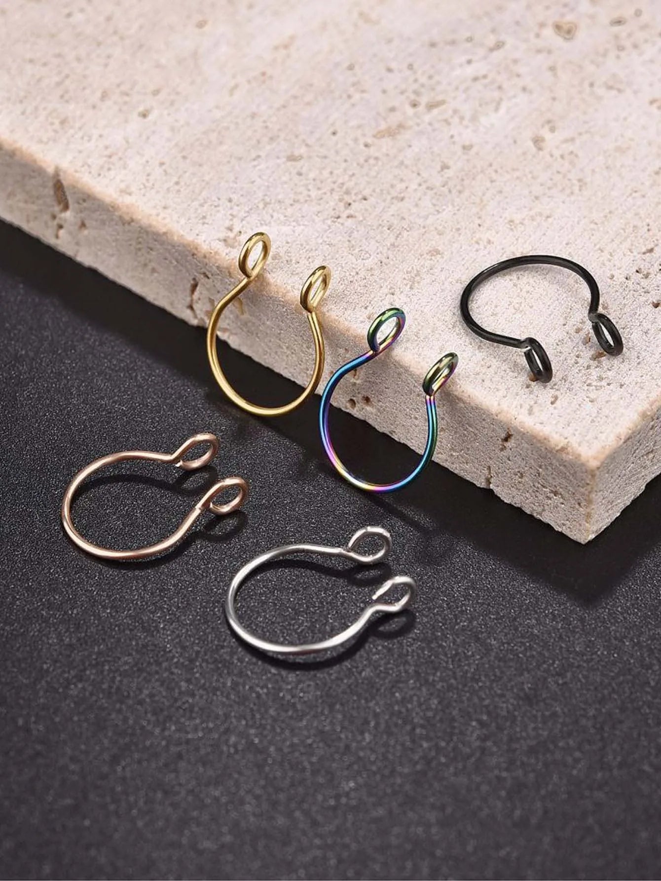 1Pc/5pcs Set Horseshoe Fake Nose Ring false,U Shaped Nath false Septum Rings,316L Stainless Steel Fake Nose Piercing,Non Pircing