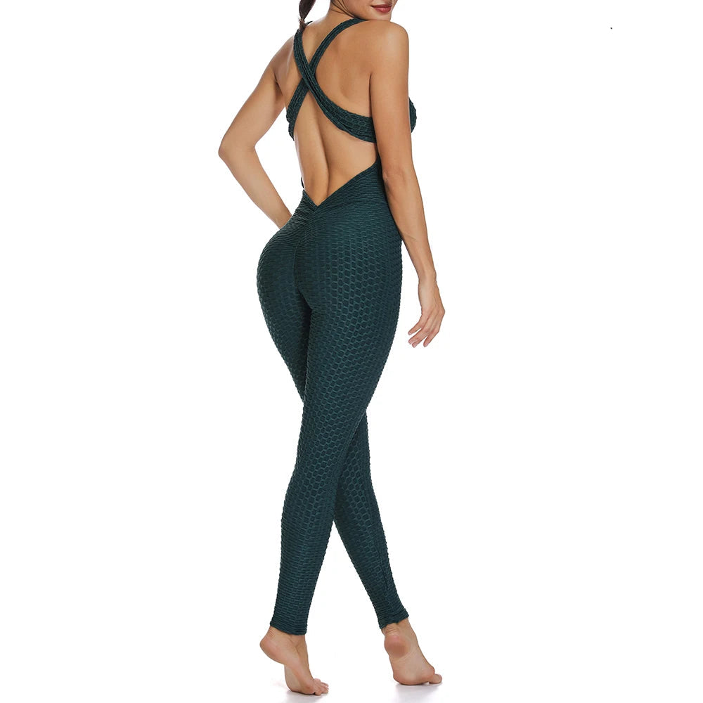 Women Halter Yoga Set Black Activewear Sexy Bandage Sleeveless Jumpsuit Skinny Rompers Solid Elastic Bodycon Fitness Sport Suits Viralgem Store