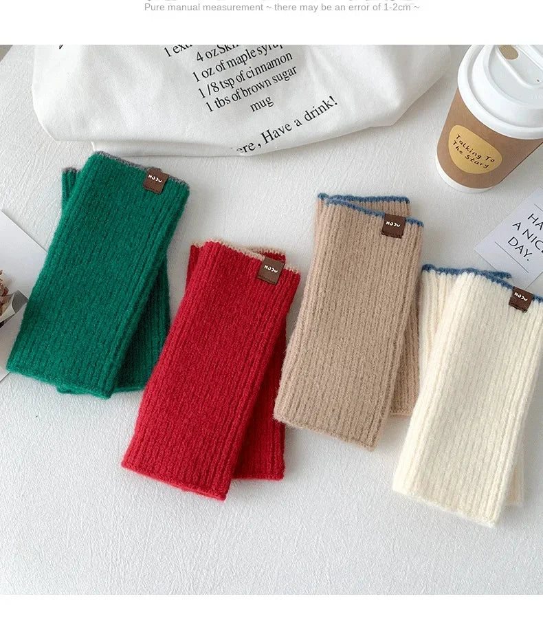 Warm Half Finger Knitted Gloves Autumn and Winter Fingerless Deer Cashmere Gloves Women Mittens Thumb Hole Short Gloves