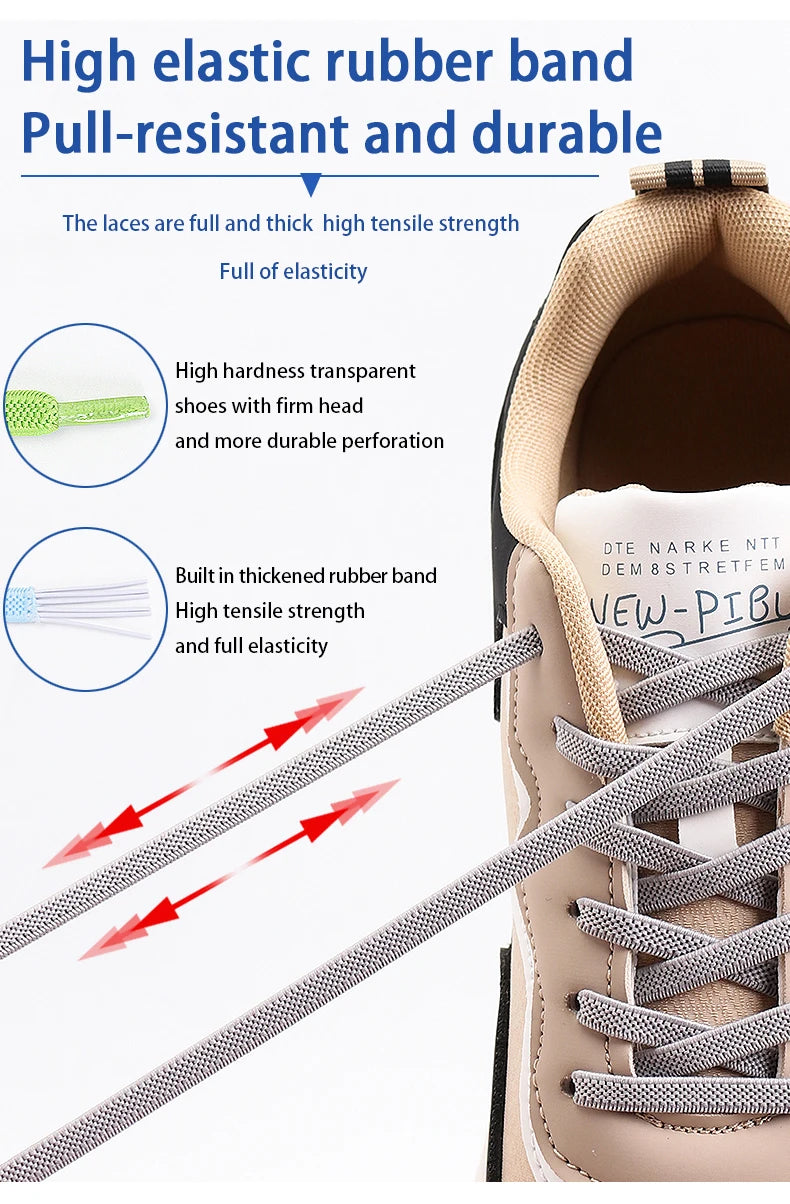 1Pair No Tie Shoelace Elastic Shoelaces Leisure Sneakers Quick Flat Shoelaces Lazy Shoe Laces Nice Buckle Kids and Adult Unisex