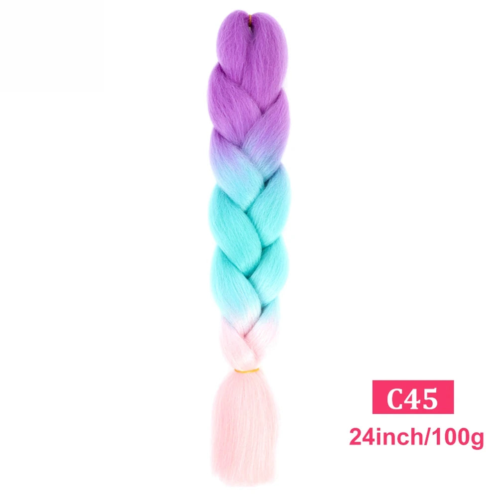24inch Synthetic Long Braiding Hair Pre Strethced Colorful Ombre Brown Blonde Crochet Jumbo Braids Hair Extensions For Women