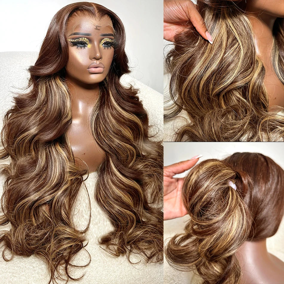 Wigirl 250% 30 32 Inch Highlight Ombre Body Wave Human Hair 13x4 Lace Front Wig 4/27 Colored 13x6 Lace Front  Wig For Women Viralgem Store
