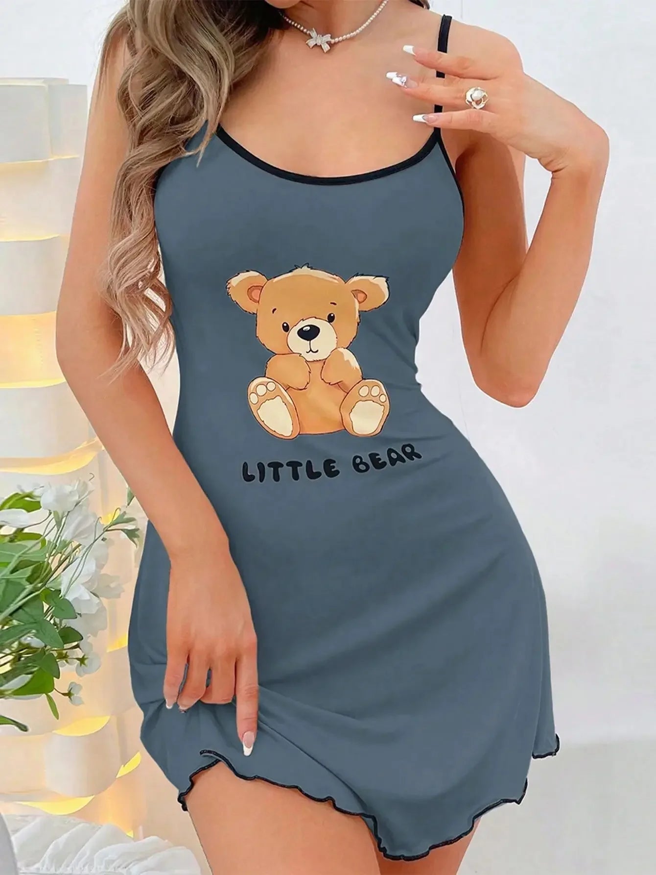 Summer Suspenders Mini Dress Women Sleepwear Comfortable Home Leisure Sexy Nightgowns Littler Bear Printed Nightdress Viralgem Store
