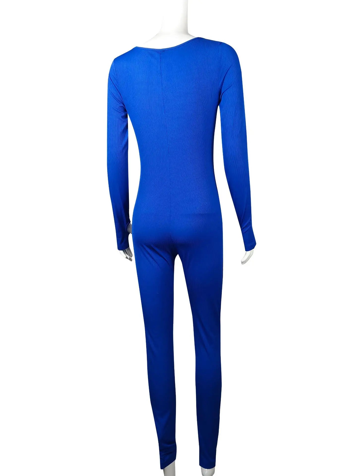 Women Elegant Skinny Jumpsuits Fall Winter Solid Ribbed Knit Long Sleeve Jumpsuit Y2k Square Neck Bodycon Sport Playsuits Female Viralgem Store