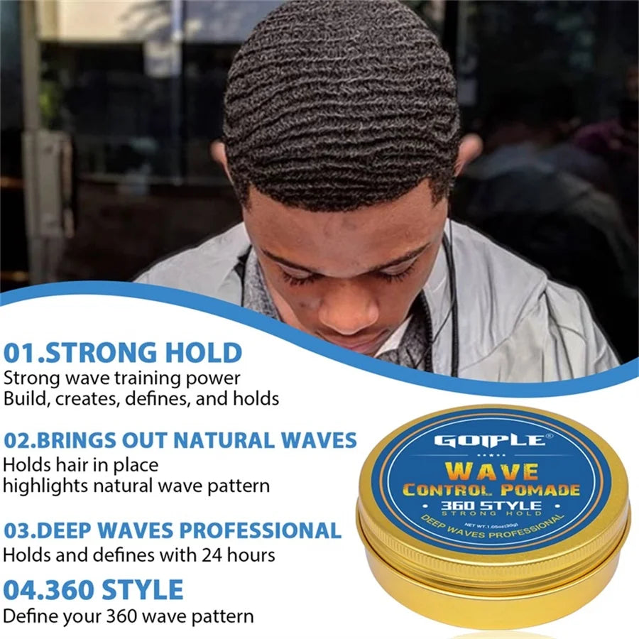 Wave shampoo Kit for Men Anti-frizz Wax Cream Layered Styling Hair Pomade Deep Clean Care Product with Hair Brush and Pirate Hat Viralgem Store