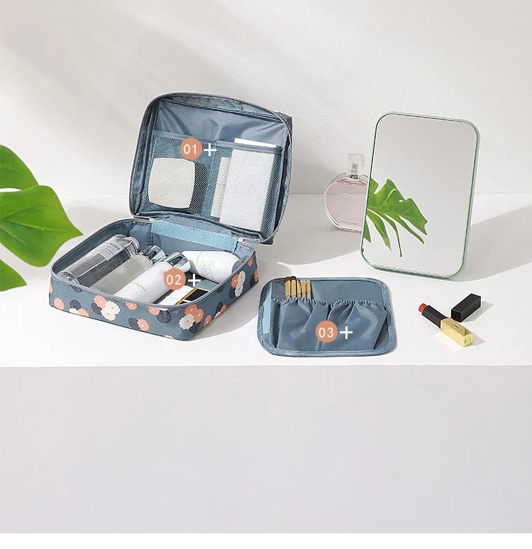 Travel Organizer Women Portable Toiletries Organizer Cosmetic Bag Girls Multiple Compartments Waterproof Make Up Storage