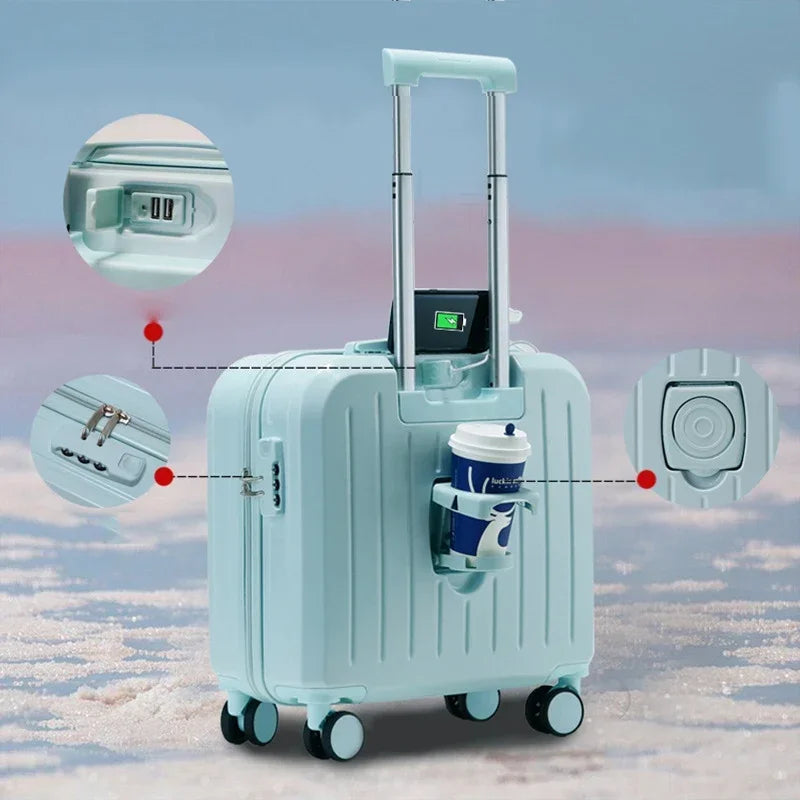 18/20 Inch Suitcase Boarding Multifunctional Travel Suitcase Student Password Trolley Case Rolling Luggage Bag with Cup Holder Viralgem Store