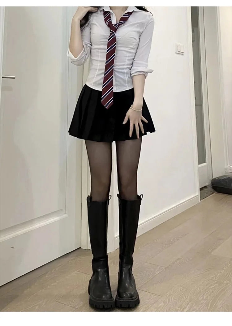 V Neck White Blouses Women Japan Korean Fashion Shirt Chic Harajuku Preppy Elegant Casual JK Slim Bandage Y2k Blusas Cute Tops