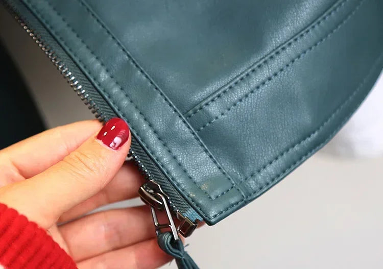 Spring Autumn Vintage Faux Leather Jacket Women Brown Moto Biker  Leather Coats Casual Street Wear Zipper PU Basic Outwear