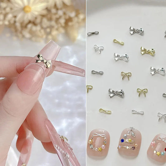 20pcs Silver Bowknot Nail Art Charm 3D Alloy Gold Small Thin Bow Tie Nail Decoration DIY Versatile Christmas Nail Accessories Viralgem Store