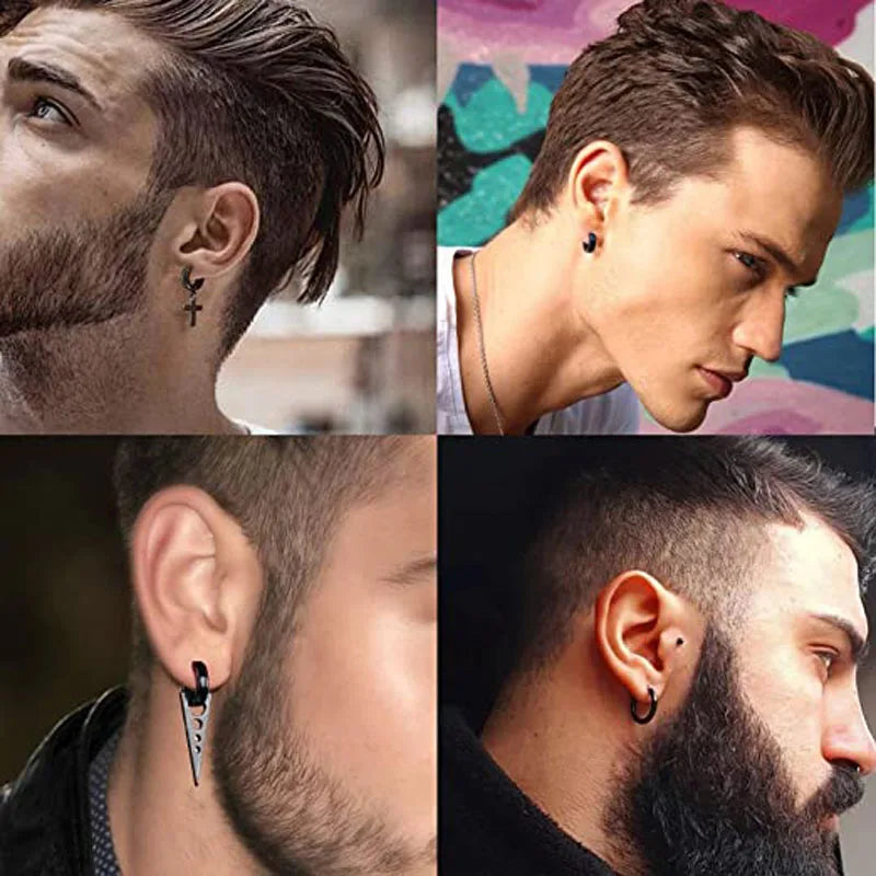 1-15 Pieces Clip on Earrings Set for Men Stainless Steel Black Fake Piercing Earring Mens Hoop Non-piercing Earrings