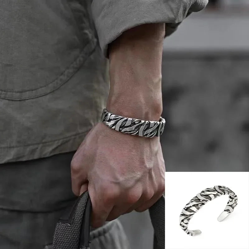 Stylish Geometric Oval Pattern Personalized Men's Open Bracelet Fashion Retro Wide Hand Jewelry Party Gift