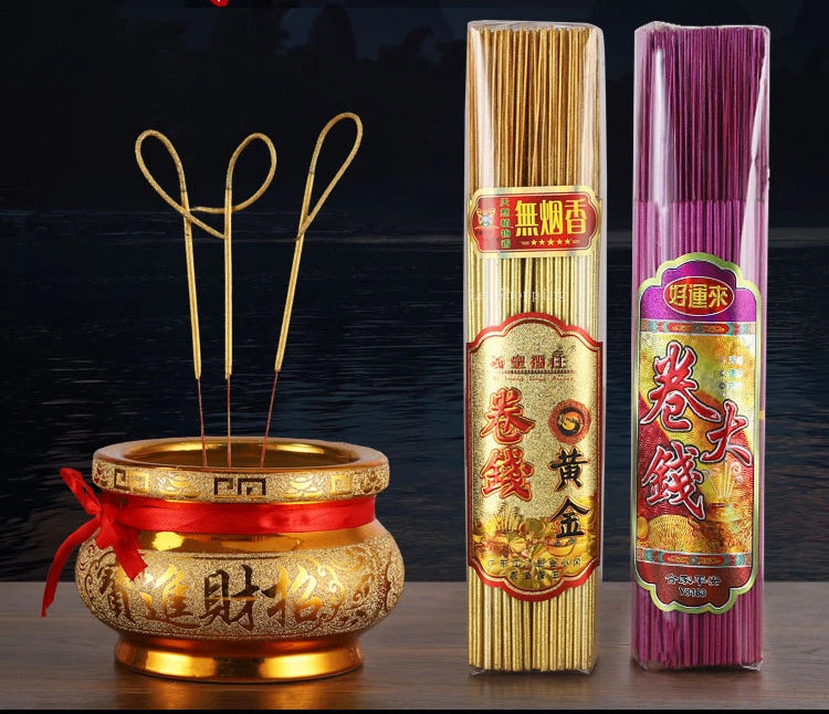 500g Smokeless Thread Incense Gold Roll Money Bamboo Incense Home Worship God of Wealth Incense To Purify The Air Aromatherapy