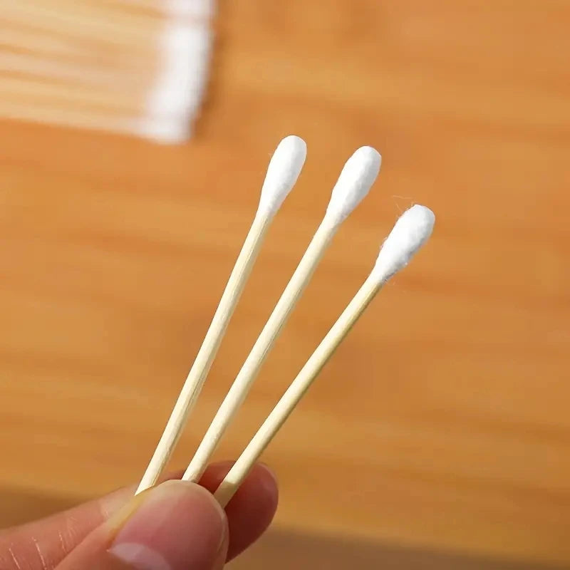 1000pcs Unscented Cotton Swabs, Double-Headed, Wooden Stick, Makeup Removal & Cleaning Ear Cotton Swabs