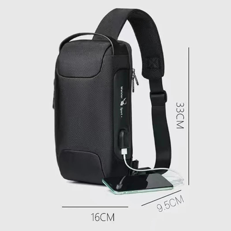 2023 Men's Chest Bag Waterproof Crossbody Bag Multifunction Anti-theft Travel Bags Shoulder Bag Male USB Charging Pouch for Man Viralgem Store