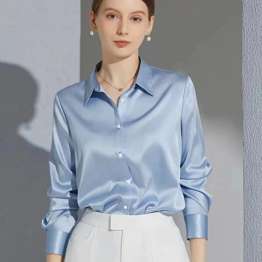 All-match Satin Finish Shirts And Blouses Women Clothing Casual Top OL Long Sleeve Button Elegant Shirts French Solid Blouses Viralgem Store