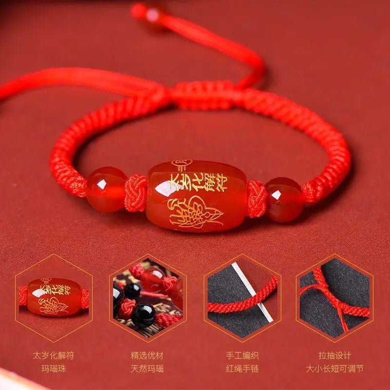 UMQ Original Birth Year Couple Cow Rabbit Dragon Dog Agate Resolve Twelve Zodiac Signs Braided Red Rope Bracelet