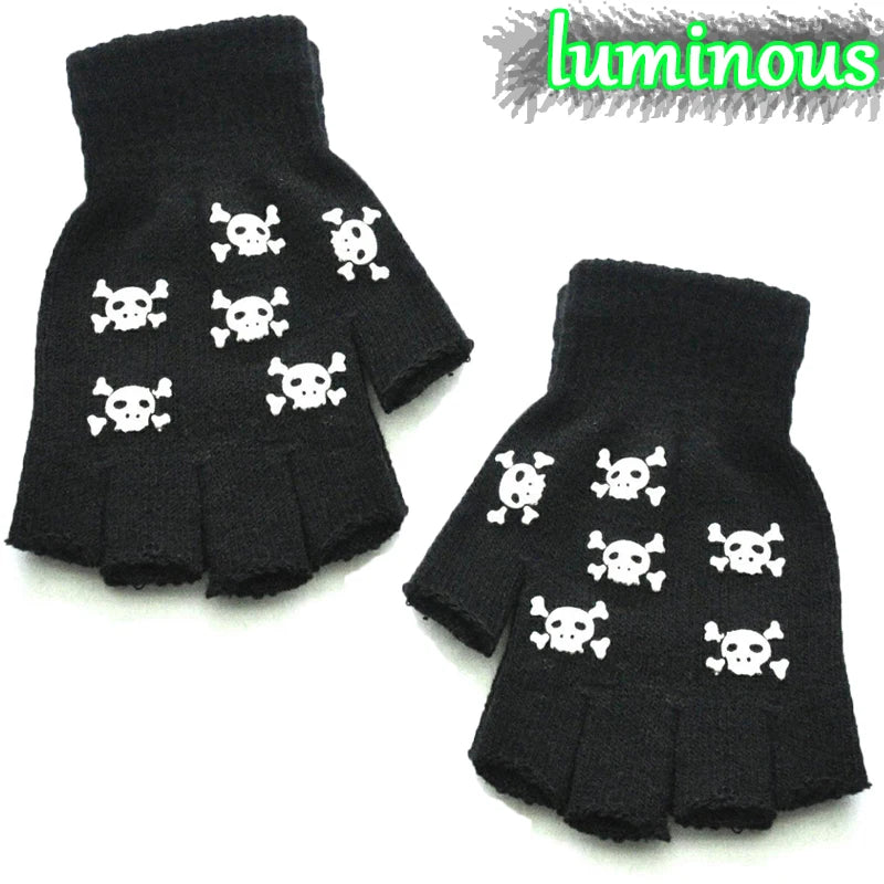 Unisex Halloween Skull Gloves Punk Luminous Glow in The Dark Skeleton Half Finger Glove Cosplay Non-slip Wrist Stretch Mittens Viralgem Store