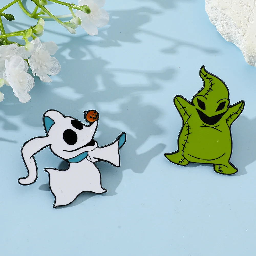 2 Pcs Cartoon The Nightmare Before Christmas Brooch Oogie Boogie Zero Enamel Metal Badge Jewelry Clothes Backpack Accessories