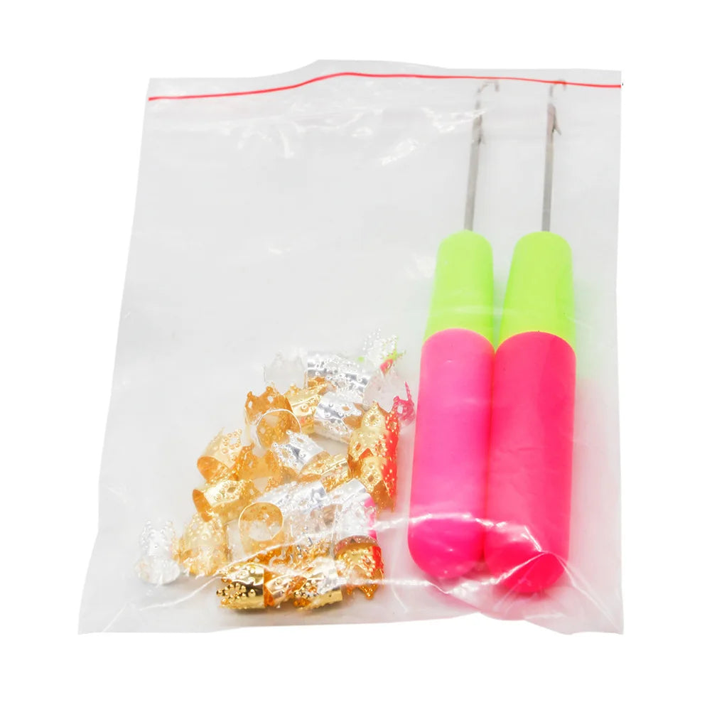 32 Pcs Crown Hair Buckle Set Dreadlocks Kit Braid Needle Crochet Buckles Ring Decors Metal Tool