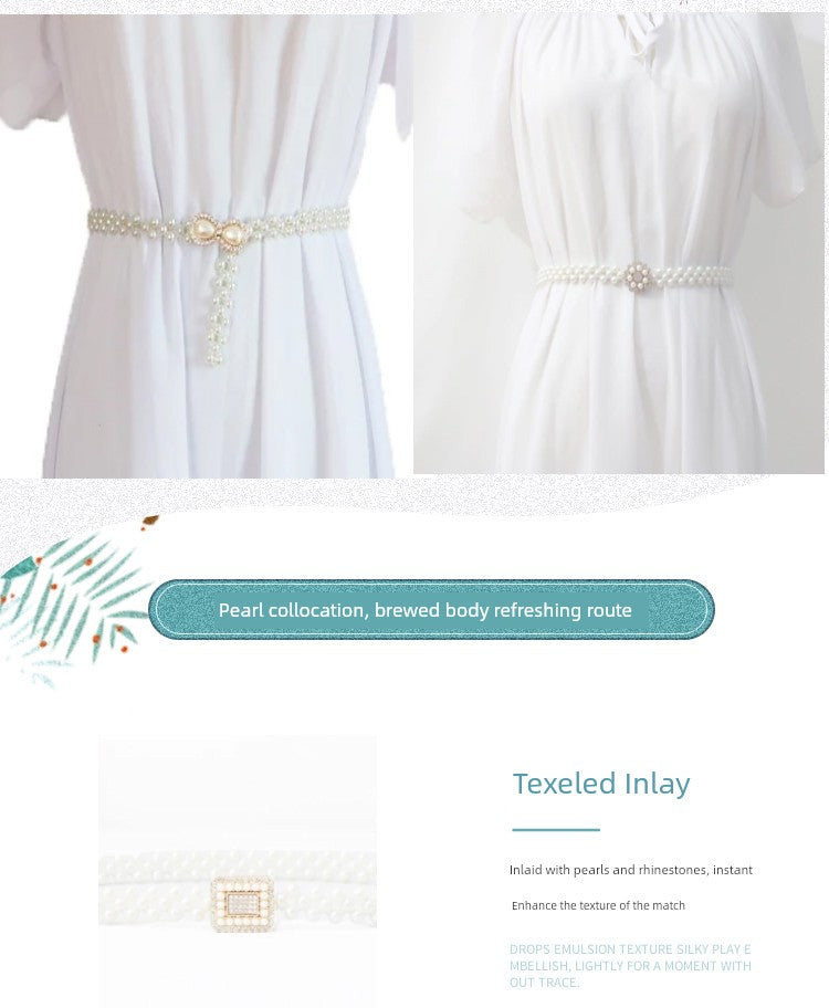 Women's Pearl Elastic Rhinestone Hanfu Waist Dress