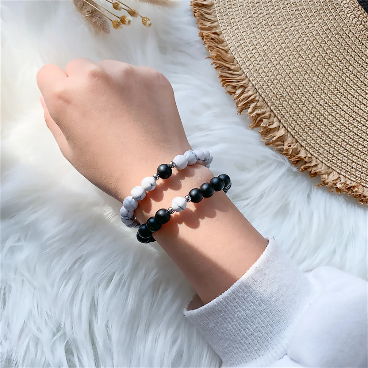 2pcs/set Natural Stone Beads Bracelet for Women Men Lovers Magnet Attraction Couple Distance Bracelets Best Friends Jewelry Gift