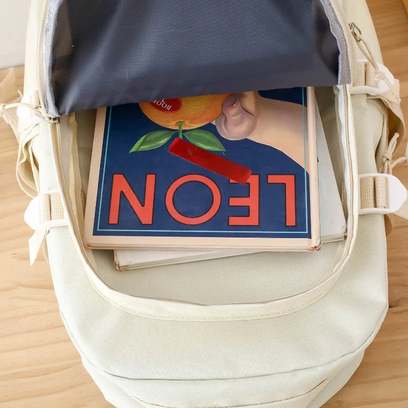 5-piece Set of Free Pendants Forest Style Korean Version Casual Harajuku Student Backpack for High School Girls Large Capacity Viralgem Store