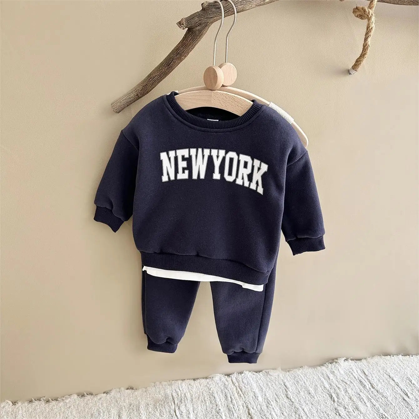 Winter Thickened Newborn Boy Girl 2PCS Plush Letter Printing Casual Suits Outfits Set Children's Clothing Viralgem Store