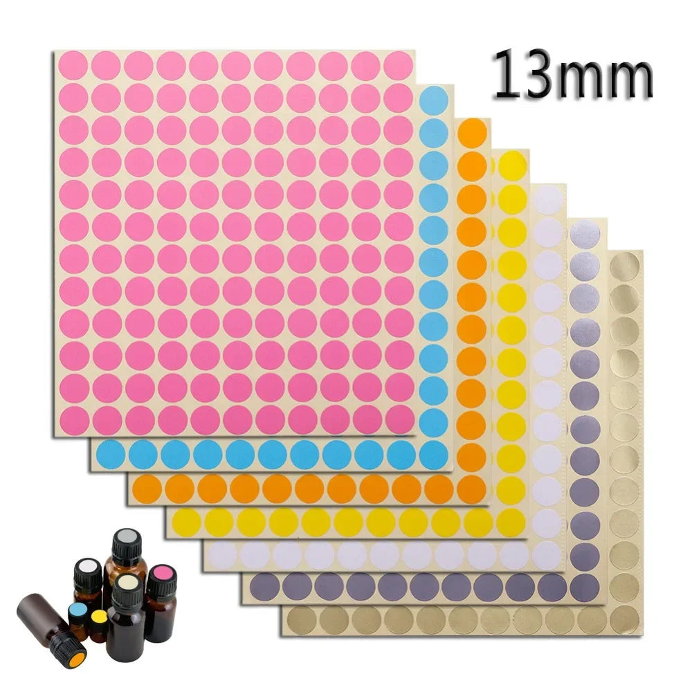 1 Sheet of 132 Blank Round Stickers Labels for Essential Oil Bottle Cap Lid Water Resistant 7 Color Sticker 13mm DIY