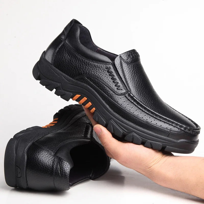 2023 Spring Autumn Genuine Leather Shoes Men's Loafers Soft Cow Casual New Breathable Male Footwear Rubber Black Brown Slip-on
