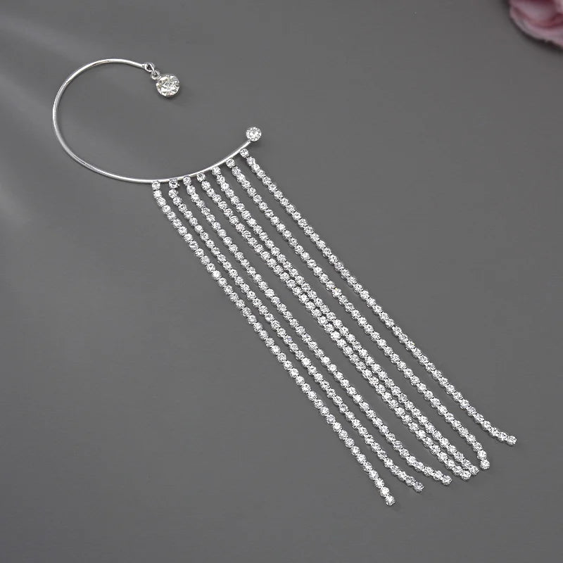 20Style Luxury Shiny Crystal Rhinestone Long Tassel Ear Cuff No Pierced Ear Clip Earrings For Women Wedding Korean Trend Jewelry Viralgem Store