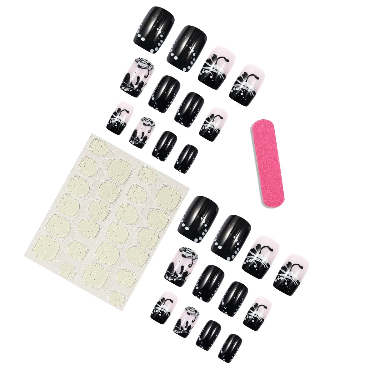24Pcs Short Square Sweet Cool False Nails Black Flower Wearable French Nails Press on Detachable Autumn Winter Acrylic Nail Tips Viralgem Store