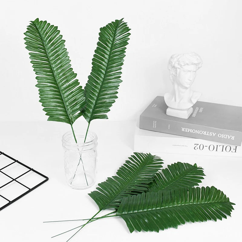 10/20pcs Artificial Green Palm Leaves Tropical Monstera Silk Turtle Leaves for Hawaiian Luau Beach Wedding Party Home Decoration