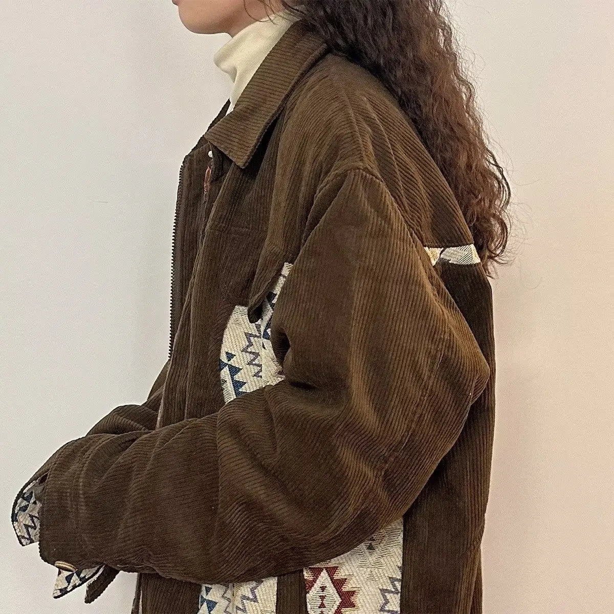 Women Jackets Geometric Contrast Color Leisure Fashion Versatile Retro Japanese Style Chic Streetwear Blocking Coats Warm Daily