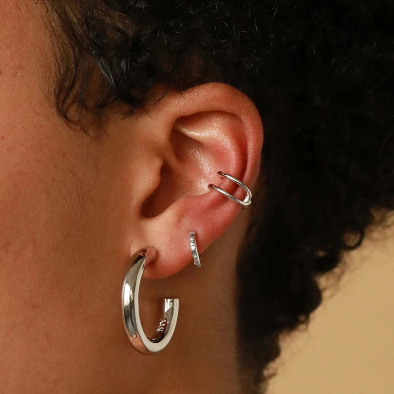 925 Sterling Silver Ear Needle Vintage Small Hoop Earring for Women Geometry Round Silver Earrings Party Fashion Jewelry Gift