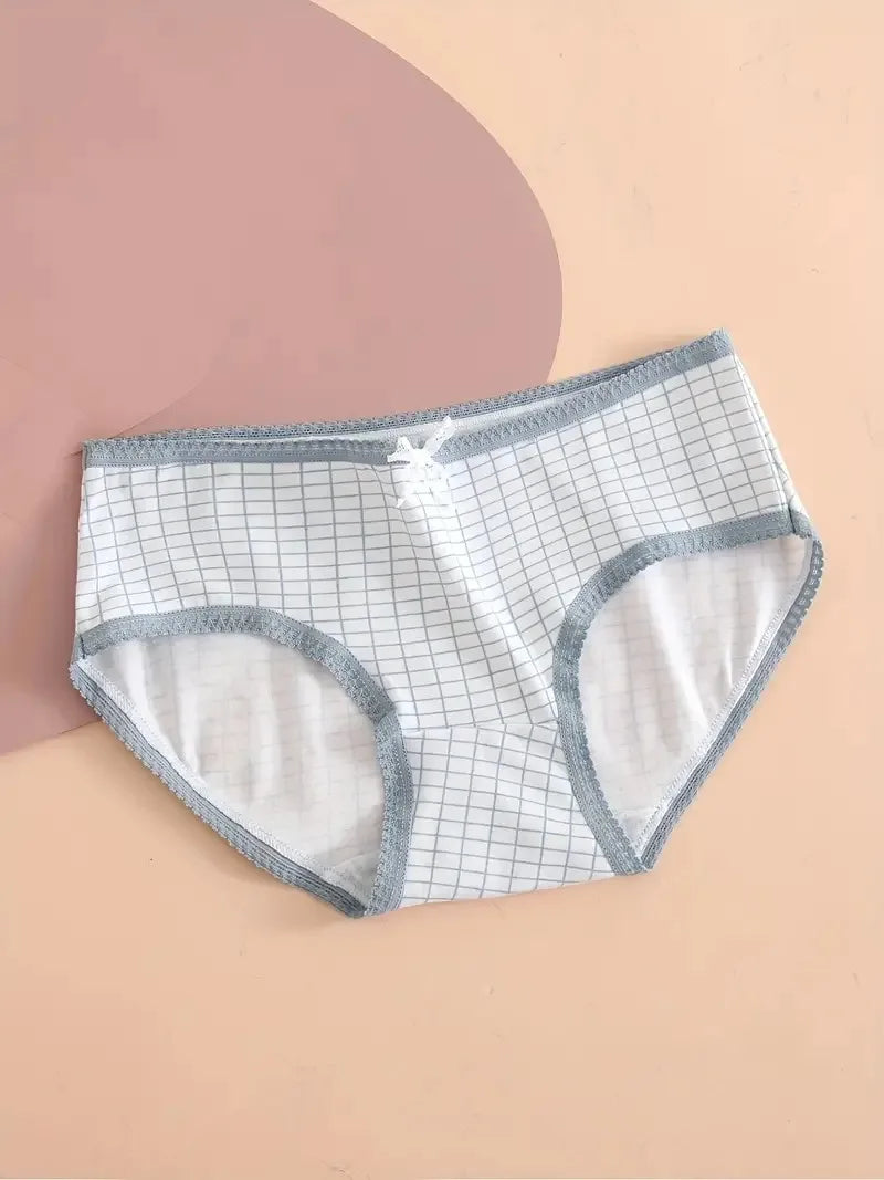 5pcs Heart  Plaid Print Briefs Comfy  Cute Bow Intimates Panties Women's Lingerie  Underwear Viralgem Store
