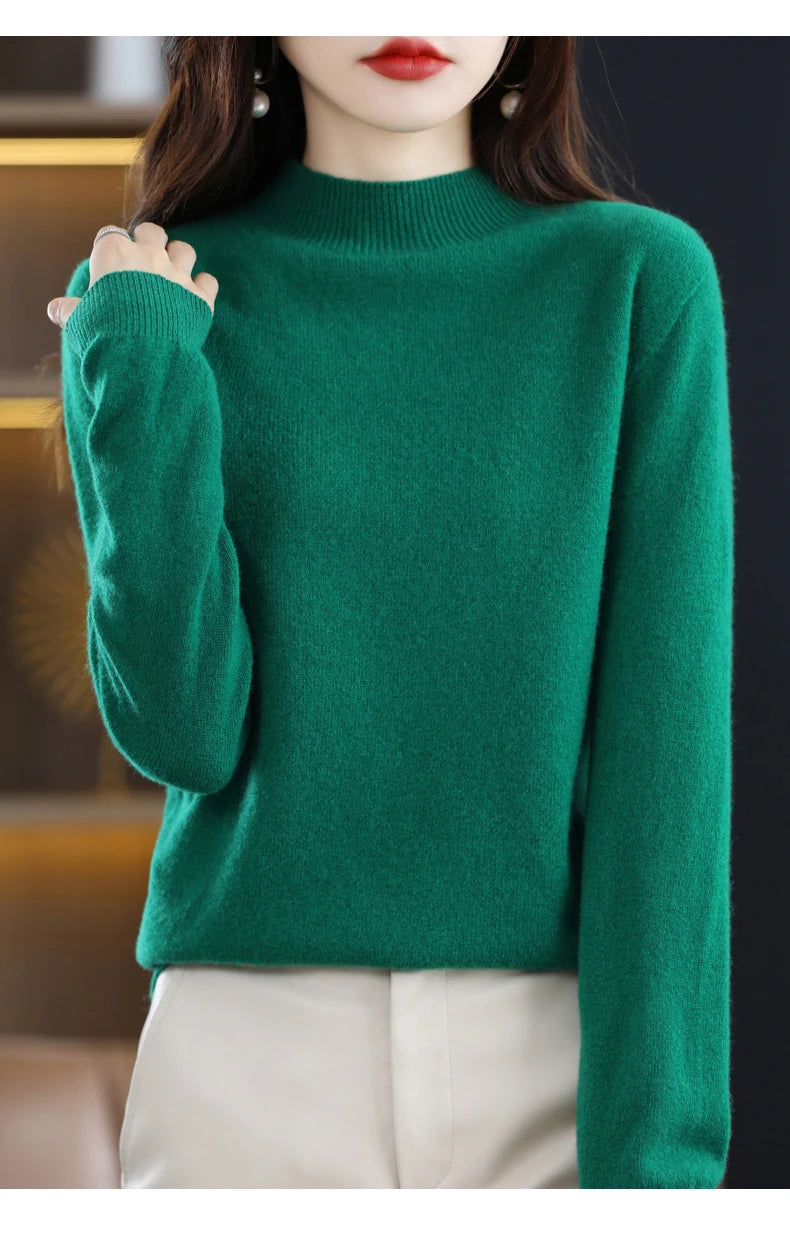 100% Pure Wool Half-neck Pullover In Autumn And Winter New Cashmere Sweater Women's Casual Knit Top Women's Coat 19 Colors Viralgem Store