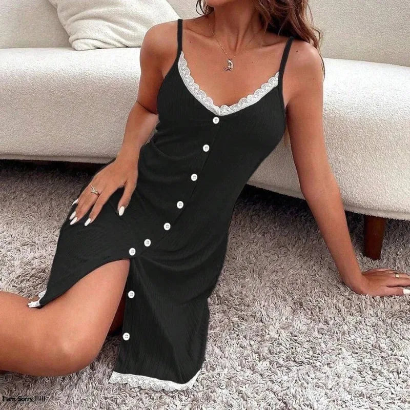 Women's Nightgowns Lace Buttons Sexy Halter Dresses Sub Comfortable Casual Can Be Worn Outside The Nightgown Homewear Viralgem Store