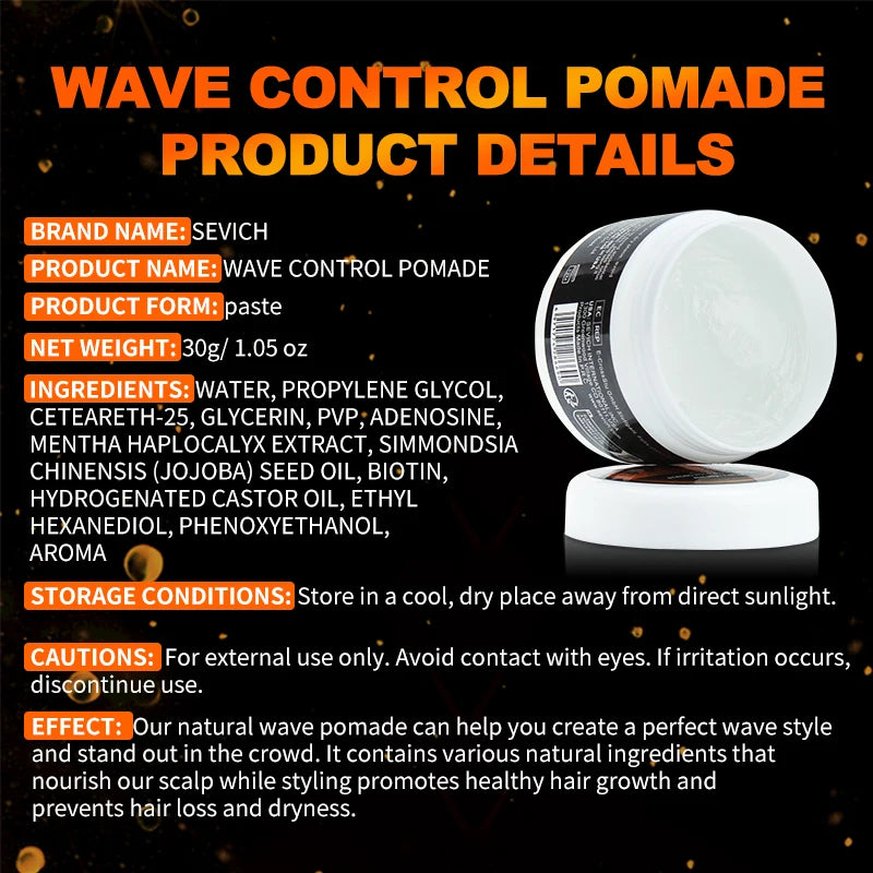 30g Biotin Wave Control Pomade for Men Anti Hair Loss 360 Wave Hair Edge Control Gel Pomade Natural Hair Curly Styling Pomade