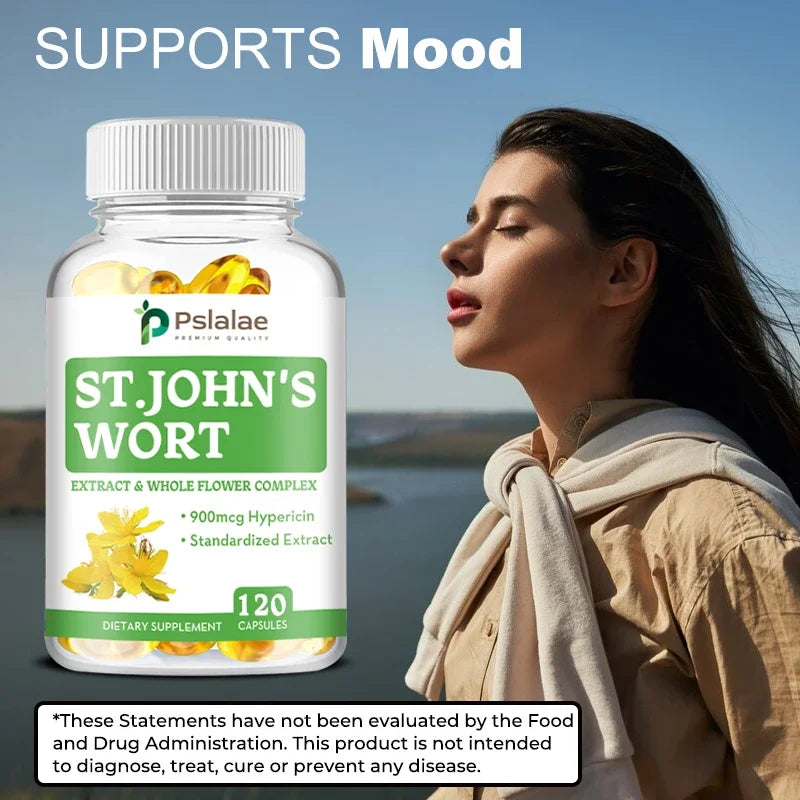 St. John's Wort Supplement  - Promotes Mental Health, Relieves Stress and Anxiety, Positive Mood - 120 Capsules