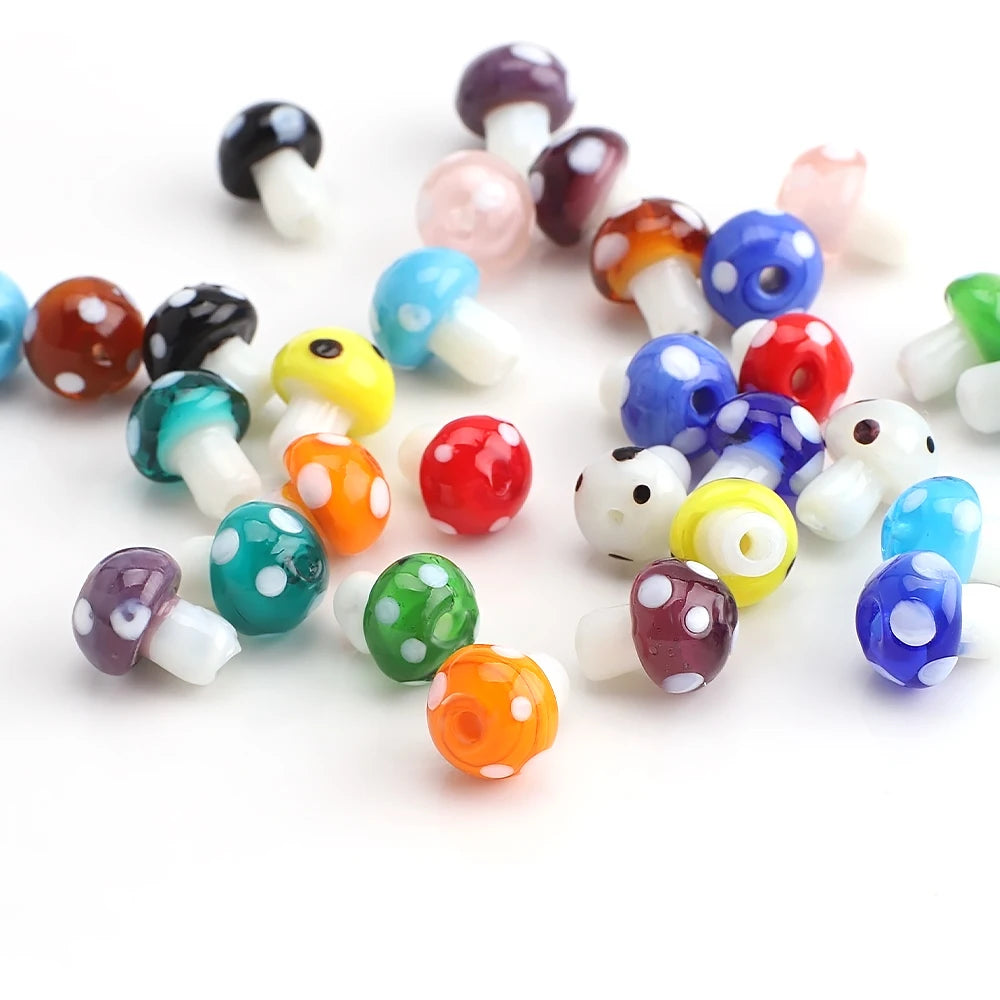 10Pcs 10x13mm 12x16mm 15x20mm Mushroom Shape Lampwork Glass Loose Beads for DIY Crafts Jewelry Making Earing Necklace Accessory