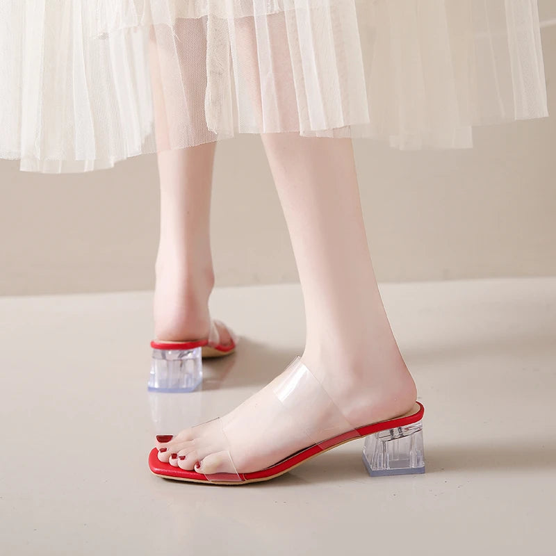 Summer Women Pumps Sandals PVC Jelly Slippers Open Toe High Heels Women Transparent Perspex Slippers Shoes Heel Clear Sandals