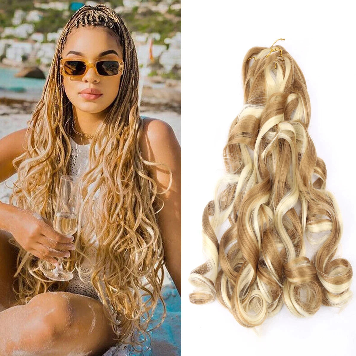 16-24 inches Synthetic French Curly Crochet Braiding Hair Loose Wave Ombre Hair for Women Spiral Pre Stretched Hair Extensions Viralgem Store